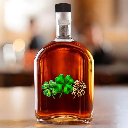 Plaid Shamrock Leopard Camouflage St Patricks Day Whiskey Bottles
