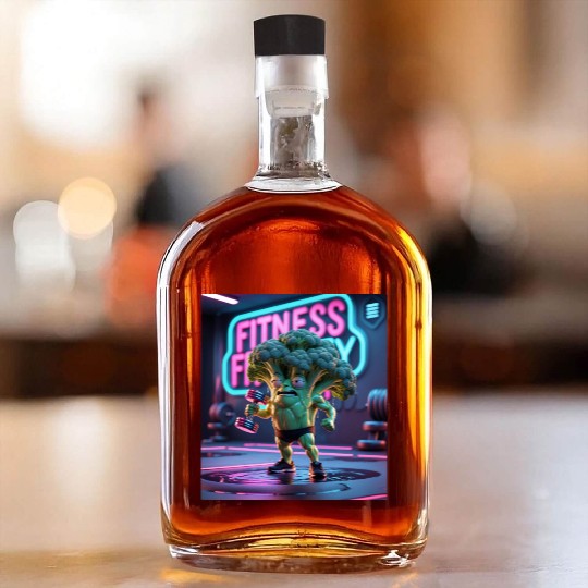 Cartoon Broccoli Gym Whiskey Bottles