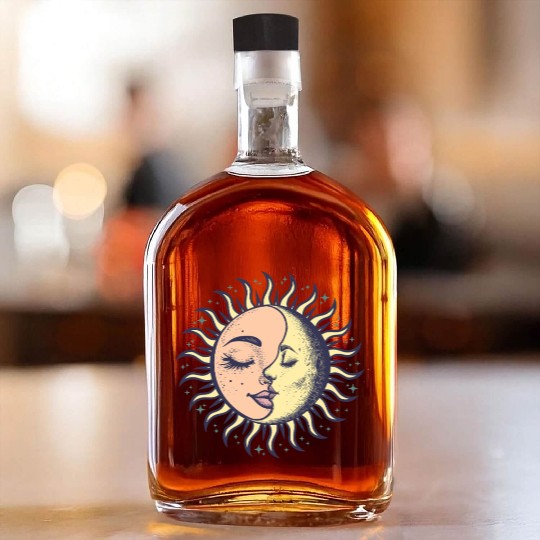 Boho Sun Moon Spirituality Sun Face Whiskey Bottles