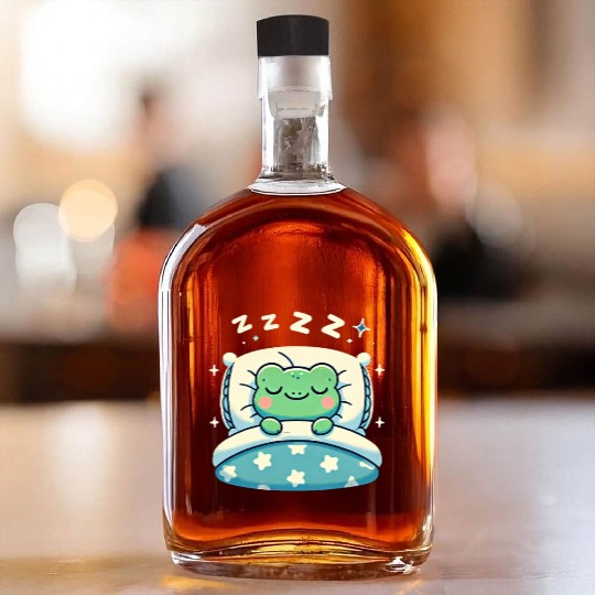 Frog Sleeping In Bed At Night Time Whiskey Bottles