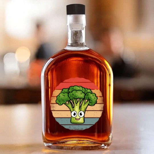 Cute Smiling Broccoli Retro Vintage Sunset Whiskey Bottles