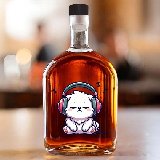 Chill Puppy with Headphones Illustration Whiskey Bottles