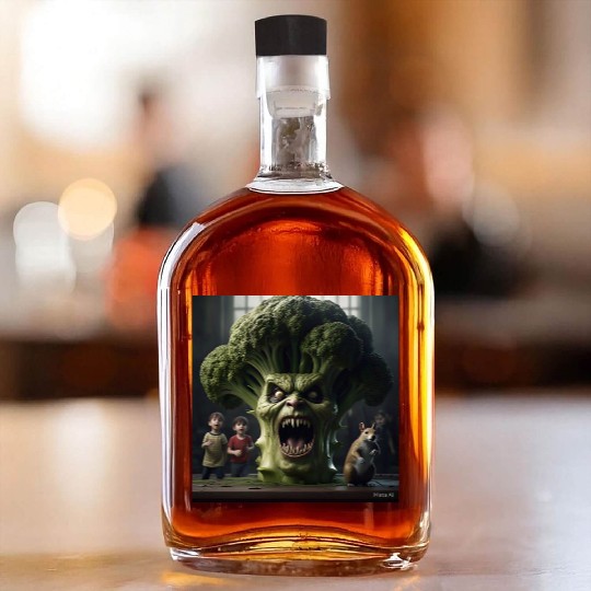 a hyper realistic cinematicmean broccoli. Whiskey Bottles