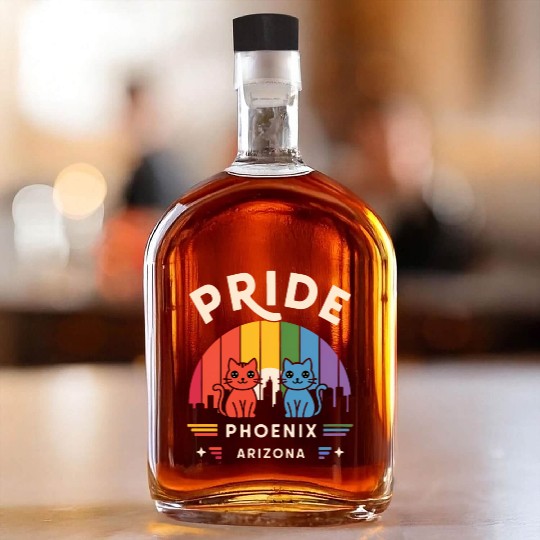 Pride of Phoenix City Arizonna USA Rainbow Flag Whiskey Bottles