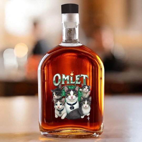 Vintage 90s Aesthetic Multi-Cat Graphic Whiskey Bottles