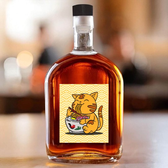 I Love Ramen Cat - Cute Anime Style Japanese Food Whiskey Bottles
