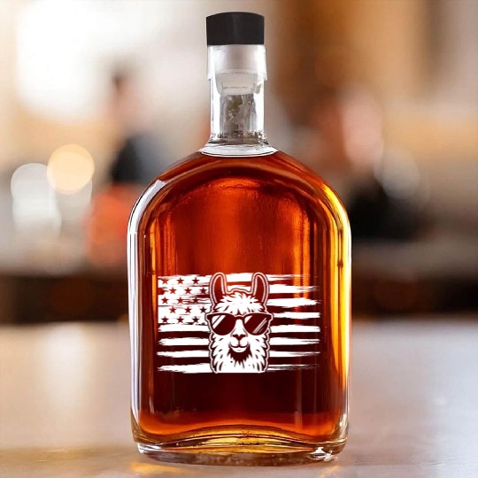 Alpaca Llama US Flag Llama Whiskey Bottles