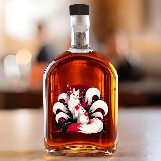Kitsune Fox Red spider lily Flowers Japanese Nine Whiskey Bottles