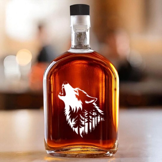 Howling Wolf & Forest Silhouette Whiskey Bottles