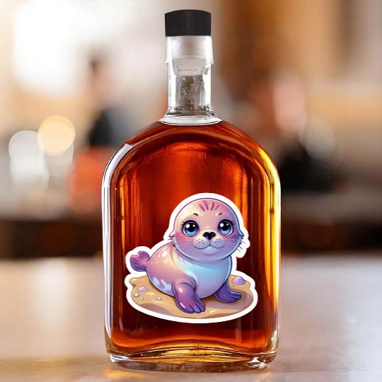 Adorable Seal Sticker Whiskey Bottles