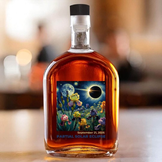 Partial Solar Eclipse Cosmic Floral Night on Whiskey Bottles