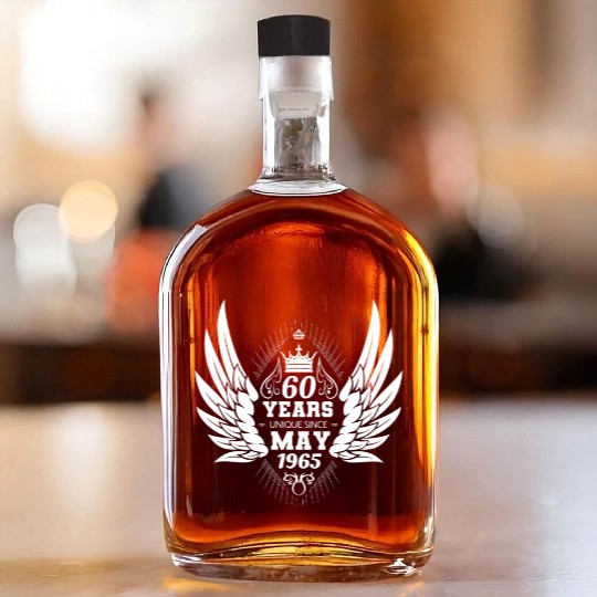 60th birthday angel wings unique since May 1965 Whiskey Bottles