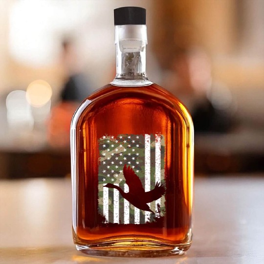 Goose Hunting Camo US Flag For Hunter Camouflage Whiskey Bottles