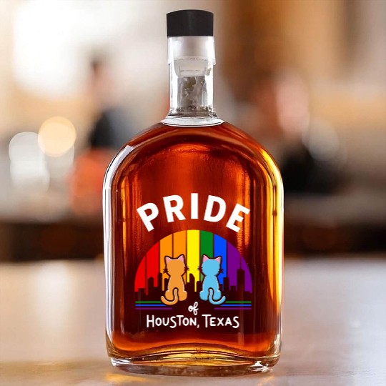 Pride of Houston City Texas USA Rainbow Flag Whiskey Bottles