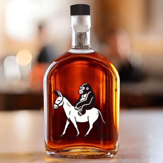 Gorilla Riding Donkey with Heart Whiskey Bottles