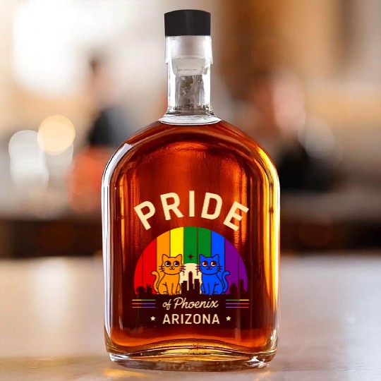 Pride of Phoenix City Arizonna USA Rainbow Flag Whiskey Bottles