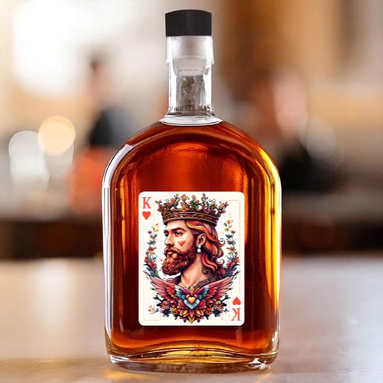 King of Hearts Card Illustration Whiskey Bottles
