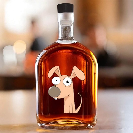 Goofy Cartoon Dog with Bulging Eyes Whiskey Bottles