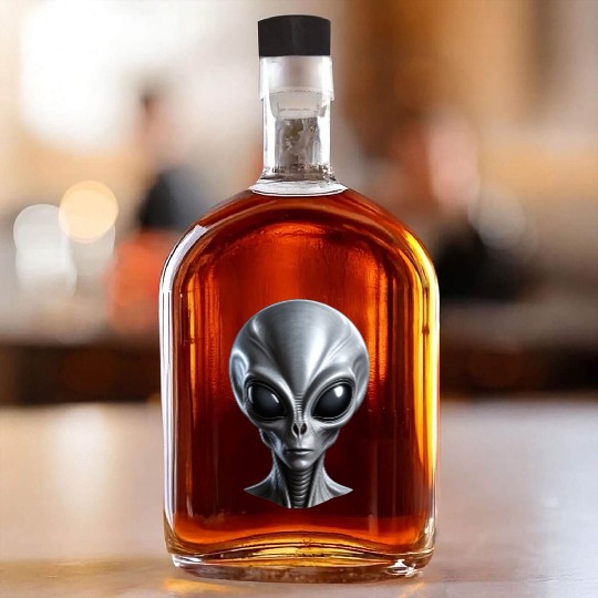 Real Grey Alien with a big head Whiskey Bottles
