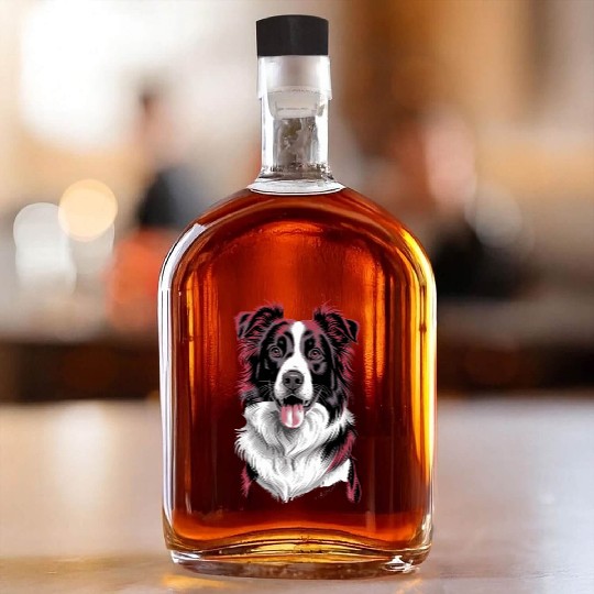 Border Collie Portrait in Vibrant Detail for Dog Whiskey Bottles