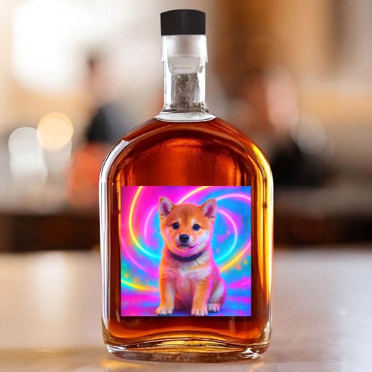 Neon Shiba Vibes – Kawaii Puppy Magic Whiskey Bottles