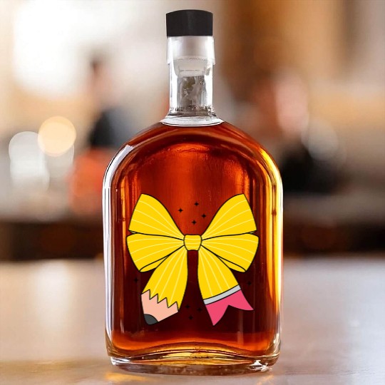 Retro Pencil Coquette Bow Teacher Whiskey Bottles