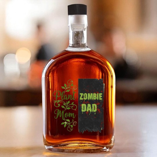 Plant Mom Zombie Dad Couple Design Whiskey Bottles