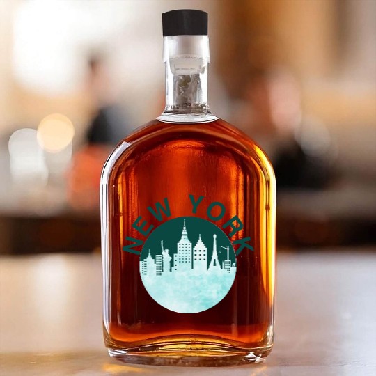 New York City Retro Skyline Graphic, Urban Street Whiskey Bottles