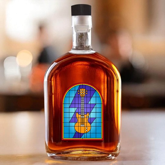 Stained Glass Art Electric Guitar Whiskey Bottles