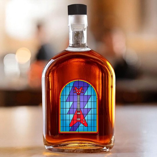Stained Glass Art Electric Guitar Whiskey Bottles