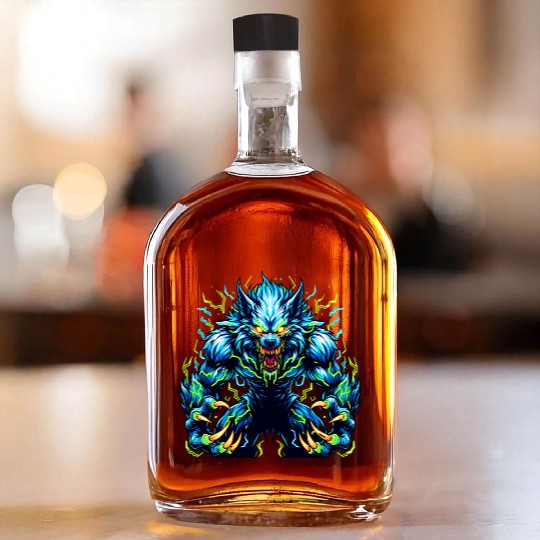Neon Alpha Howler – Electric Werewolf Rage Whiskey Bottles