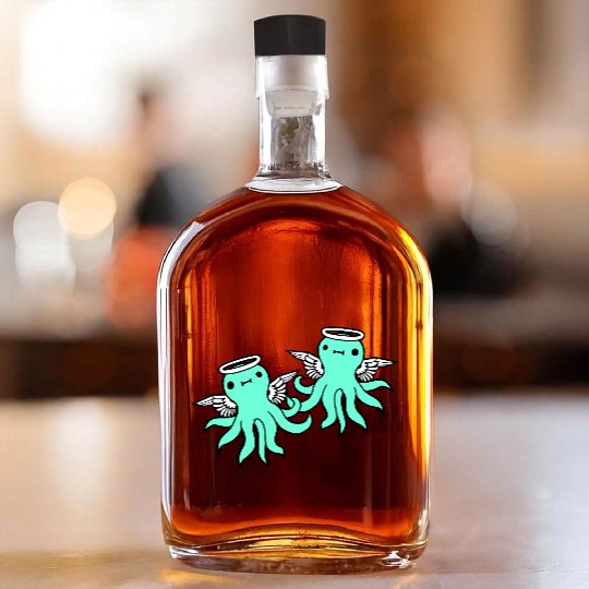 2 octopus angel team two friends wings halo flying Whiskey Bottles
