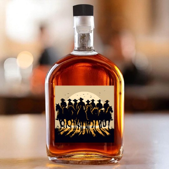 Western Sunset Cowboy Scene Whiskey Bottles