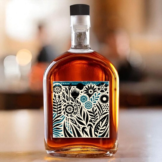 Teal & Black Floral Pattern Whiskey Bottles