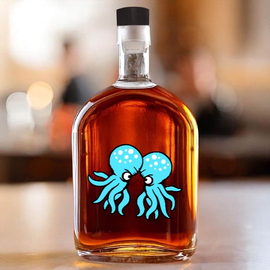 2 Octopus friends Two fighting enemies Rivals Team Whiskey Bottles