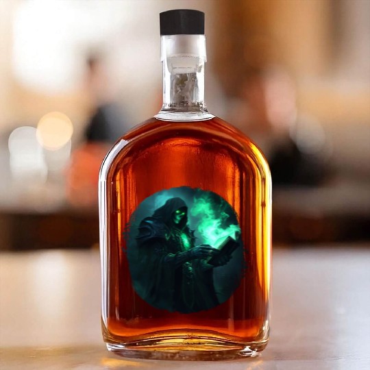 Green Shadow Mage with Burning Spell Book Whiskey Bottles