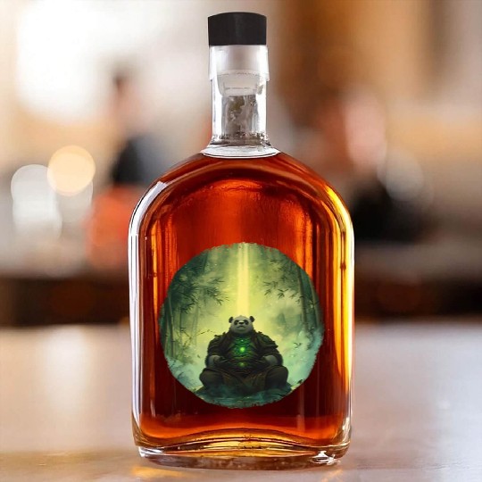 Meditating Panda Monk in a Glowing Bamboo Grove Whiskey Bottles