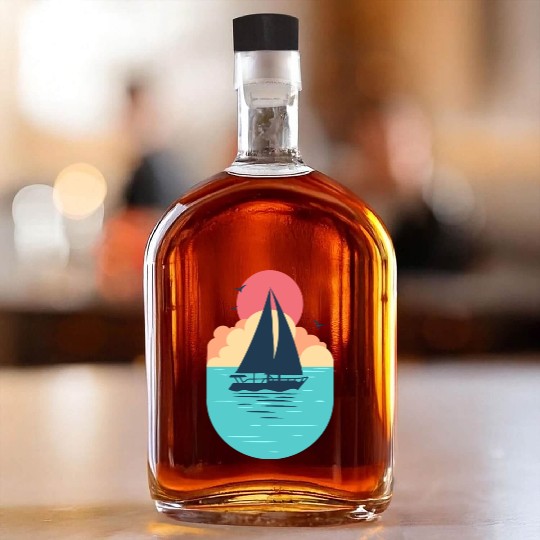 Sunset Sailboat Ocean Whiskey Bottles Design