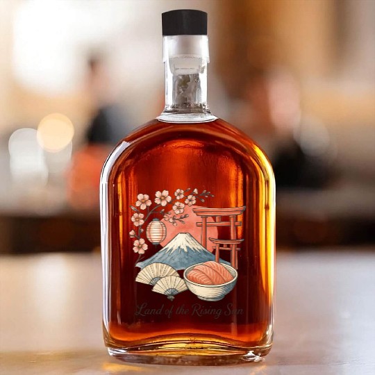 Japan Culture - Mount Fuji & Sakura Vintage Art Whiskey Bottles