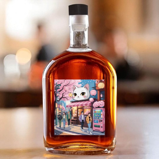 Tokyo Sakura Stroll – Cute Girl Under Cherry Bloss Whiskey Bottles