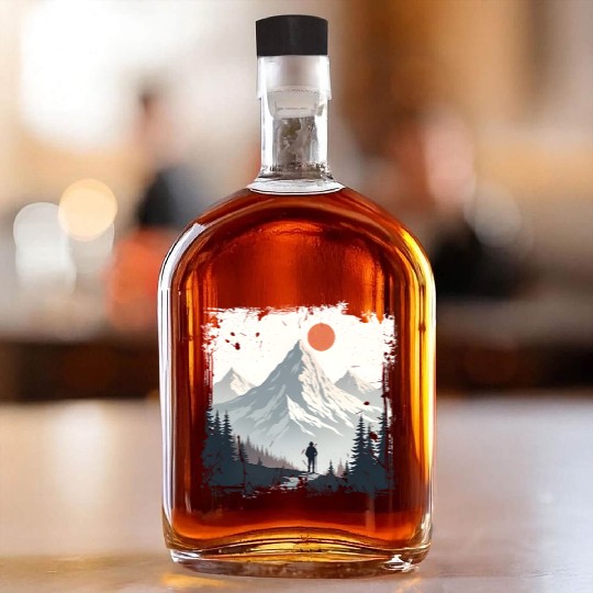 Serene Mountain Wilderness Scene Whiskey Bottles