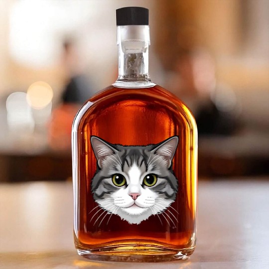 Realistic Cat Face – Feline Charm in Every Detail Whiskey Bottles