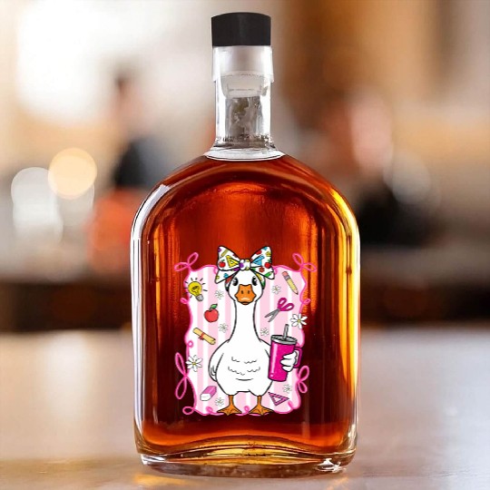 Cute Goose With Coquette Back To School Whiskey Bottles