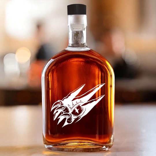 Dragon Eye Claw Rip White Outline Whiskey Bottles