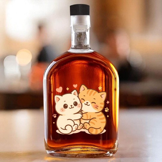 Cute Kittens Embracing Heartwarming Design Whiskey Bottles