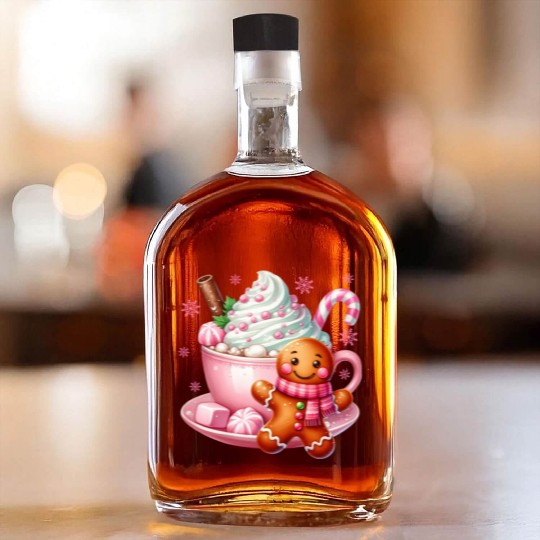Whimsical Holiday Hot Chocolate Scene Whiskey Bottles