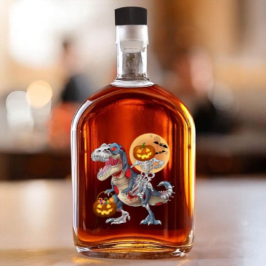 Pumpkin Skeleton Riding Zombie Dinosaur Halloween Whiskey Bottles