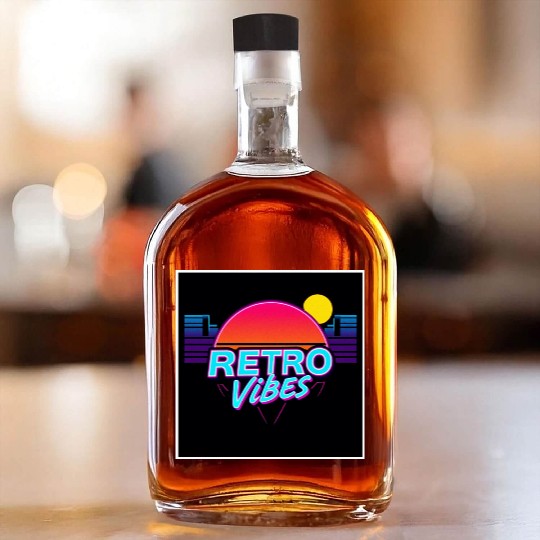 Retro Vibes Sunset Neon Design Whiskey Bottles