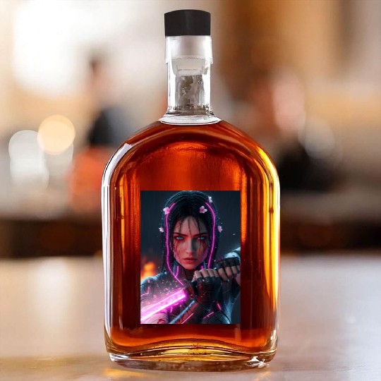 Cyberpunk Samurai Girl Whiskey Bottles