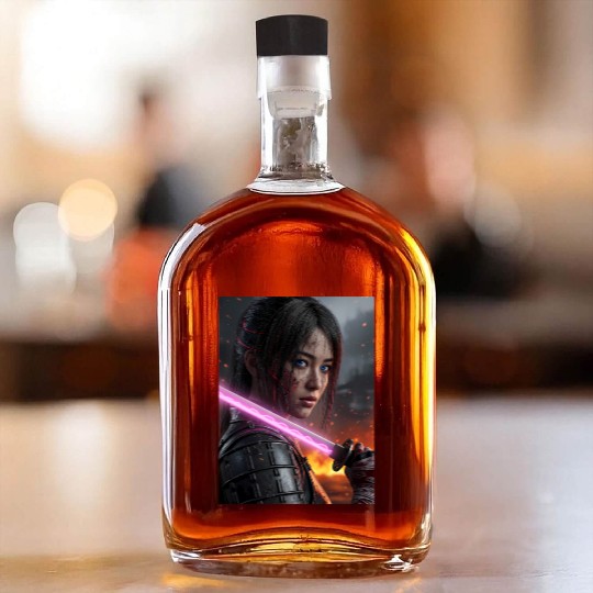 Cyberpunk Samurai Girl Whiskey Bottles